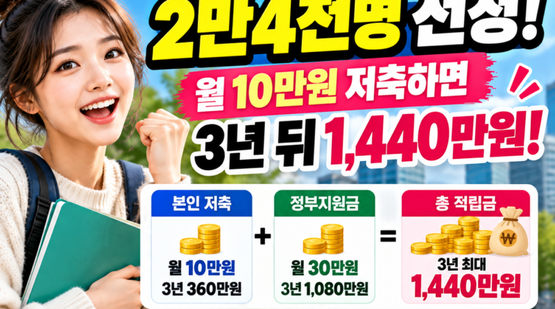 2026 청년내일저축계좌 월 10만원 저축 시 최대 1440만원 지원 안내