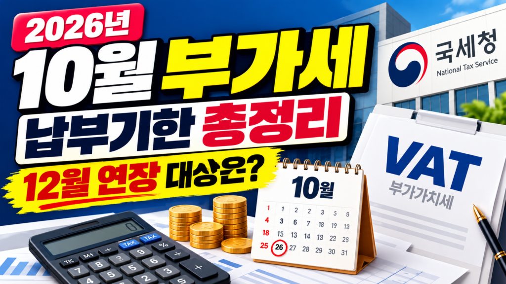 2026년 10월 부가가치세 신고 및 납부기한과 개인사업자·법인사업자별 일정, 납부기한 연장 대상 안내