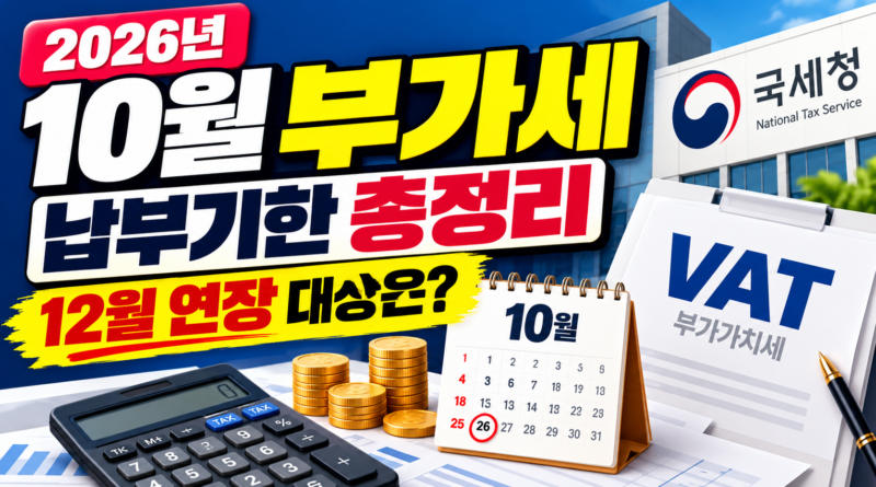 2026년 10월 부가가치세 신고 및 납부기한과 개인사업자·법인사업자별 일정, 납부기한 연장 대상 안내