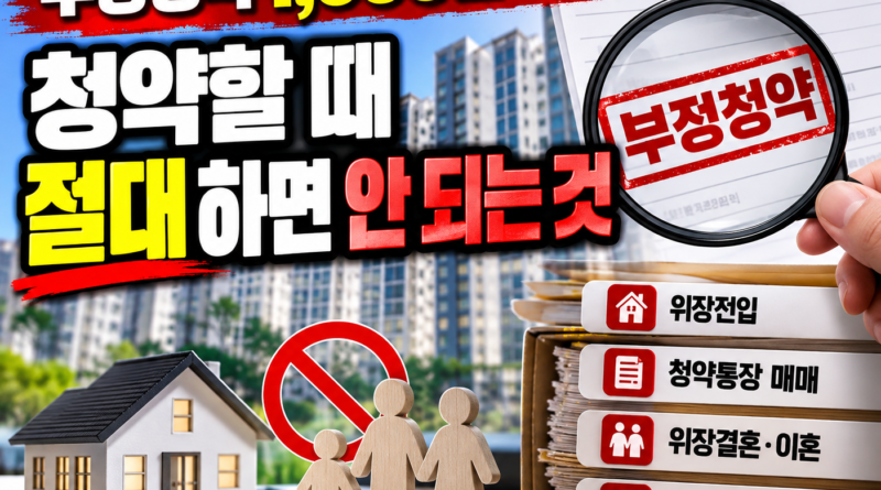 부정청약 1,669건 적발, 아파트 청약 시 주의해야 할 위장전입·청약통장 매매·위장결혼 및 이혼·허위서류 작성 안내 대표이미지