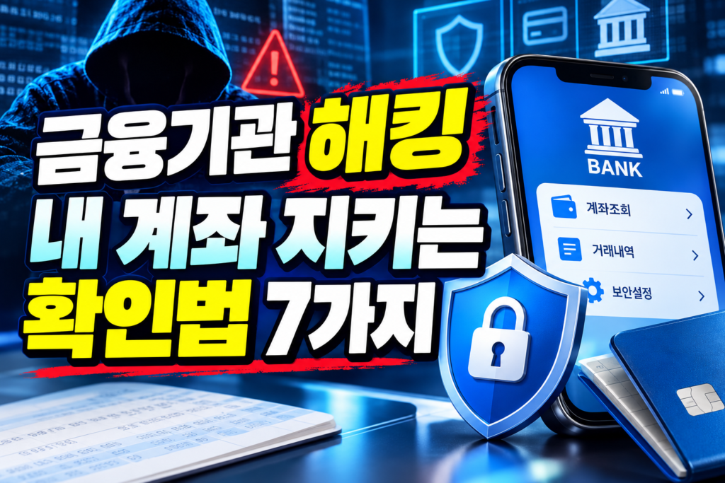 금융기관 해킹 발생 시 내 계좌를 지키는 확인법 7가지와 계좌조회·거래내역·보안설정 방법 안내 이미지